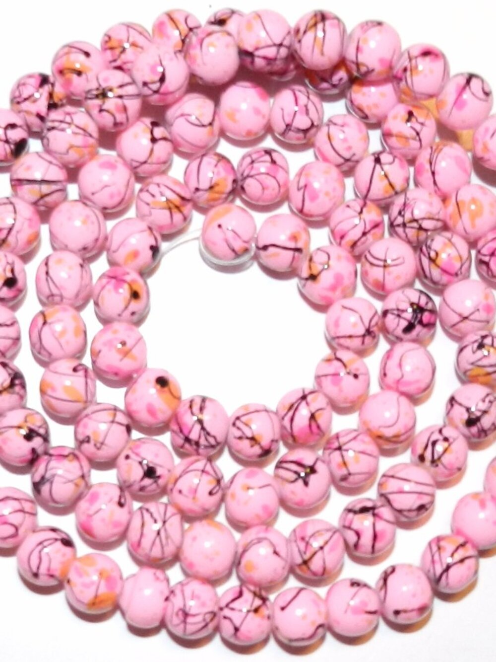 G2327 Light Pink 8mm Round Graffiti Splatter Drawbench Opaque Glass Beads 32"